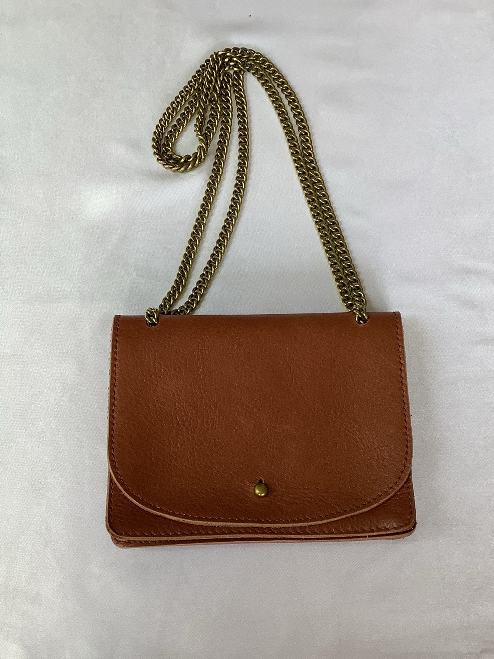 Madewell Brown Leather Crossbody with Gold Chain